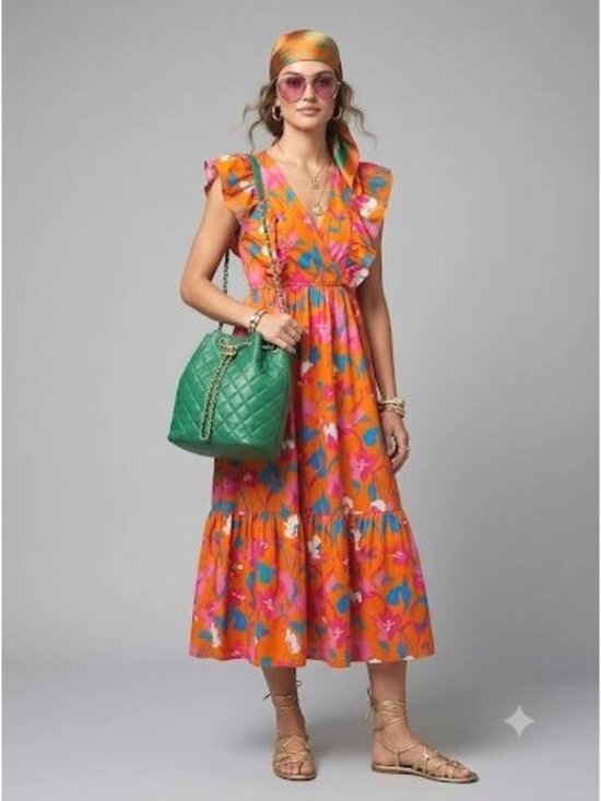 Roberto Rodriguez Dresses & Skirts - Roberto Rodriguez Dress M Floral Whimsy Boho Ruffle Tiered Midi Maxi Festival